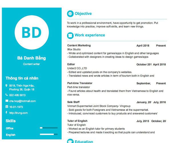 Mẫu CV Content writer