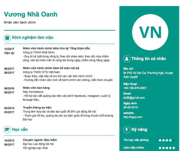 Mẫu CV NHân viên hành chính