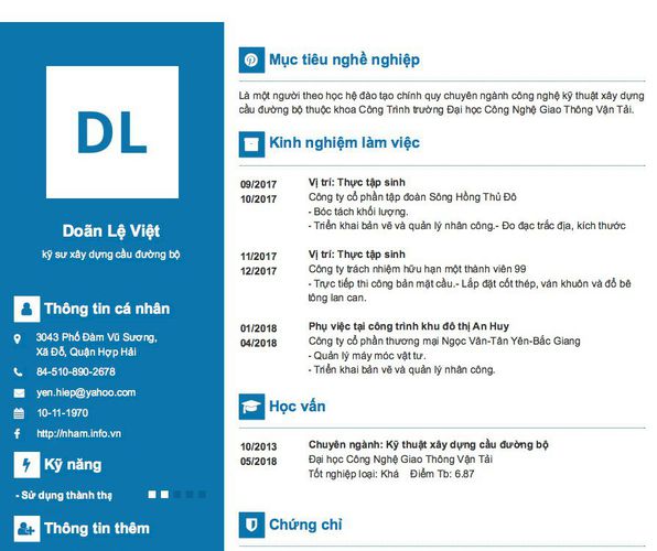 Mẫu CV kỹ sư xây dựng cầu đường bộ