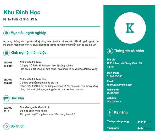 Gợi ý cách viết Mẫu CV tham khảo Kỹ Sư Thiết Kế Nhôm Kính