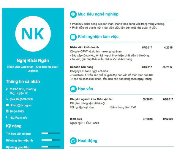 Gợi ý cách viết Mẫu CV tham khảo Nhân viên Giao nhận - Khai báo hải quan Logistics