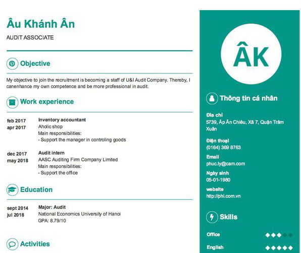 Mẫu CV AUDIT ASSOCIATE