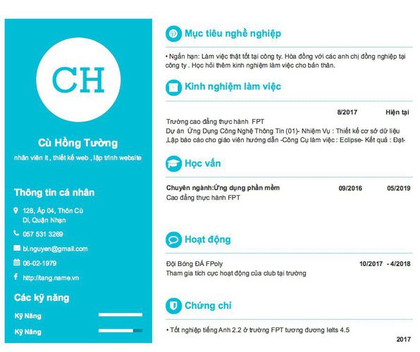 Mẫu CV nhân viên it , thiết kế web , lập trình website