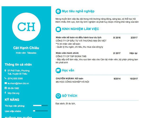 Mẫu CV Nhân viên  Telesales
