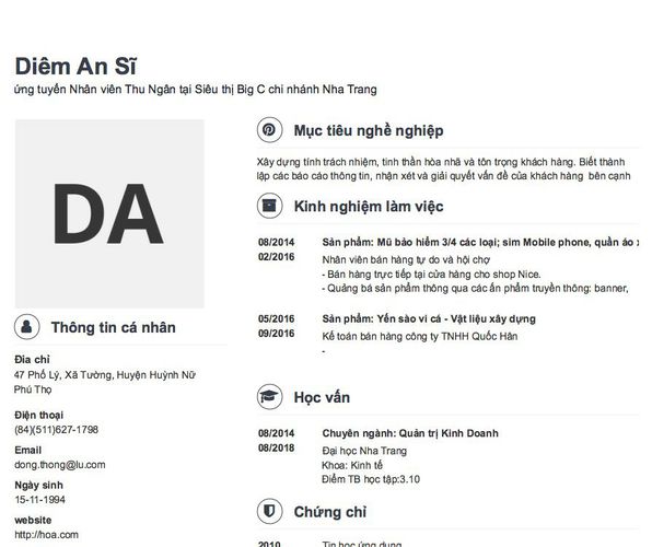 Gợi ý cách viết Mẫu CV tham khảo ứng tuyển Nhân viên Thu Ngân tại Siêu thị Big C chi nhánh Nha Trang