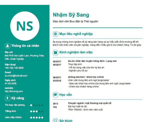 Gợi ý cách viết Mẫu CV tham khảo Giao dịch viên Bưu điện tp Thái nguyên