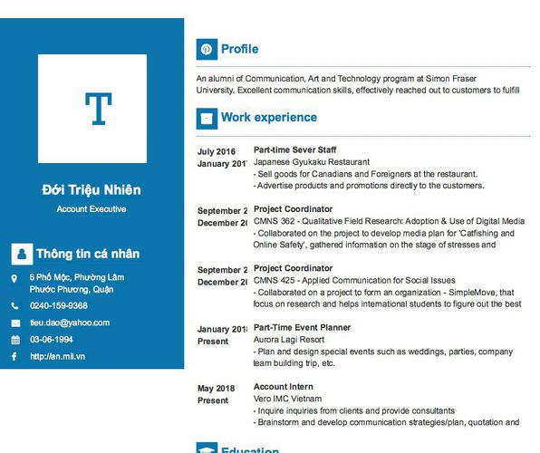 Mẫu CV Account Executive