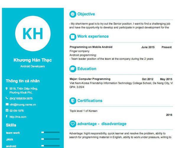 Mẫu CV Android Developers