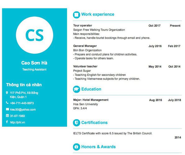 Mẫu CV Teaching Assistant