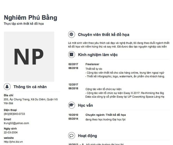 Mẫu CV Thực tập sinh thiết kế đồ họa