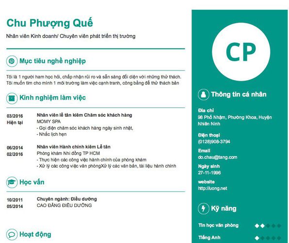 Gợi ý cách viết Mẫu CV tham khảo Nhân viên Kinh doanh/ Chuyên viên phát triển thị trường