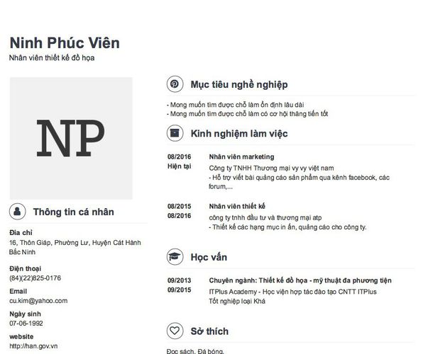 Mẫu CV Nhân viên thiết kế đồ họa