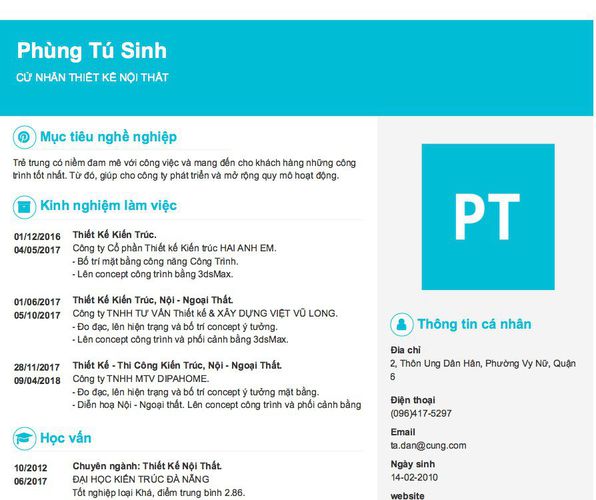 Mẫu CV CỬ NHÂN THIẾT KẾ NỘI THẤT