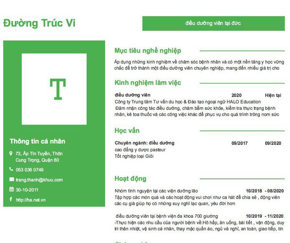 Gợi ý cách viết Mẫu CV tham khảo điều dưỡng viên tại đức