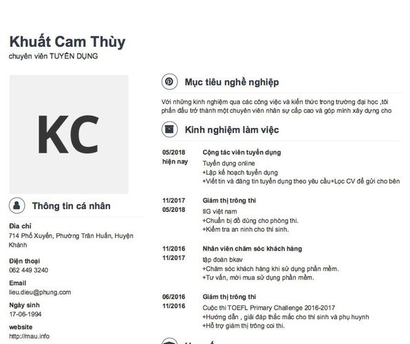 Mẫu CV chuyên viên TUYỂN DỤNG