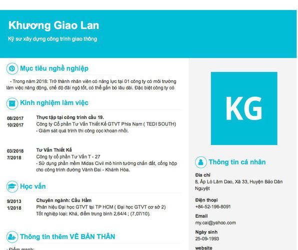 Mẫu CV Kỹ sư xây dựng công trình giao thông