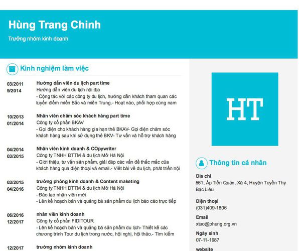 Gợi ý cách viết Mẫu CV tham khảo Trưởng nhóm kinh doanh