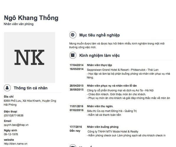 Mẫu CV Nhân viên văn phòng