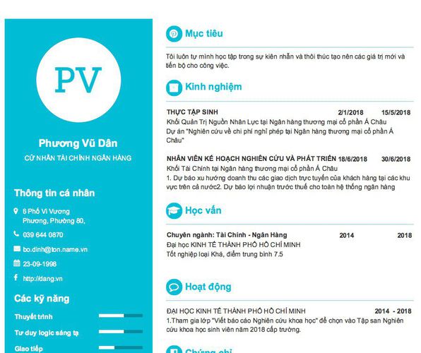 Gợi ý cách viết Mẫu CV tham khảo CỬ NHÂN TÀI CHÍNH NGÂN HÀNG