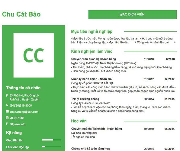 Mẫu CV gIAO DỊCH VIÊN