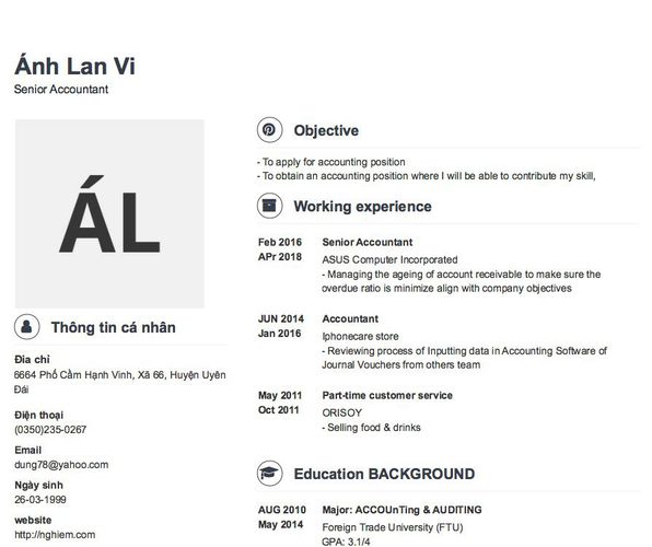 Mẫu CV Senior Accountant
