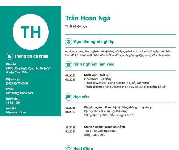 Mẫu CV Thiết kế đồ họa