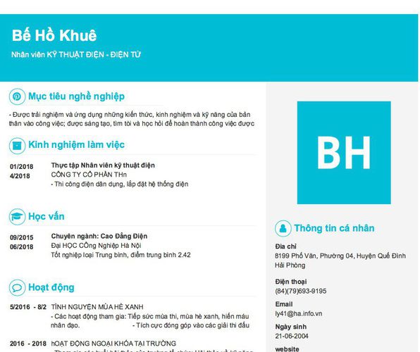 Mẫu CV Nhân viên KỸ THUẬT ĐIỆN - ĐIỆN TỬ
