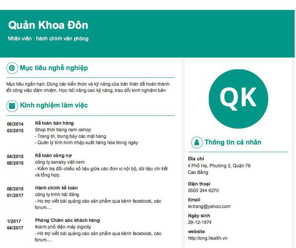 Mẫu CV Nhân viên : hành chính văn phòng