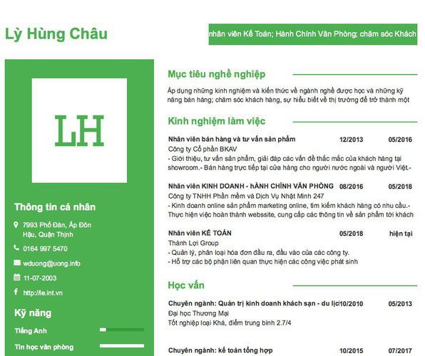 Gợi ý cách viết Mẫu CV tham khảo nhân viên Kế Toán; Hành Chính Văn Phòng; chăm sóc Khách Hàng