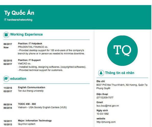 Mẫu CV IT hardware/networking