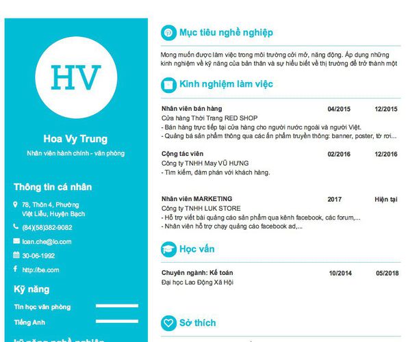 Mẫu CV Nhân viên hành chính - văn phòng