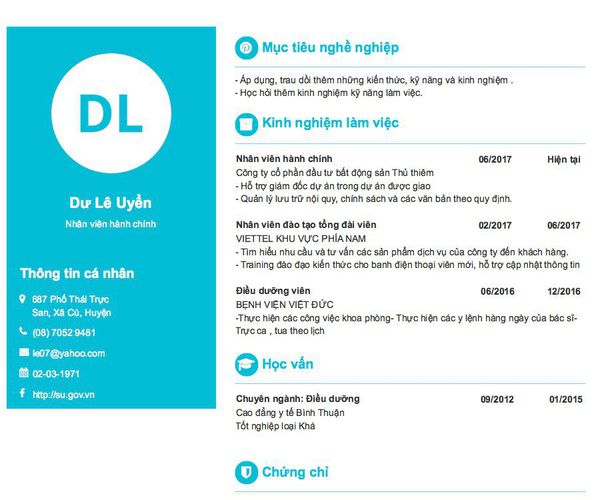 Mẫu CV Nhân viên hành chính