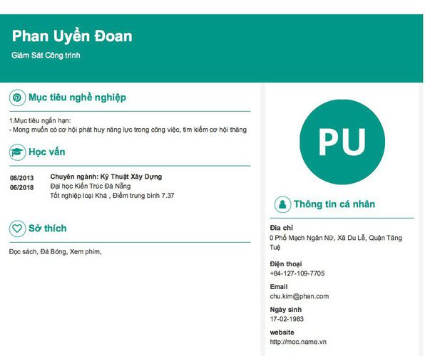 Mẫu CV Giám Sát Công trình