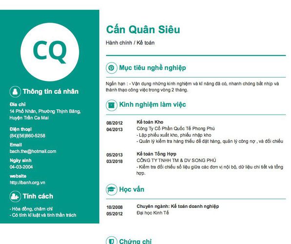 Mẫu CV Hành chính / Kế toán