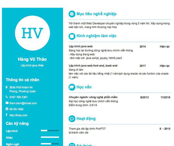 Mẫu CV Lập trình java Web