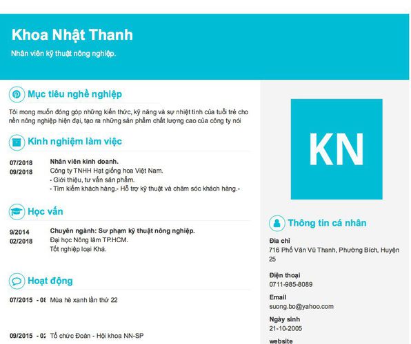 Gợi ý cách viết Mẫu CV tham khảo Nhân viên kỹ thuật nông nghiệp.