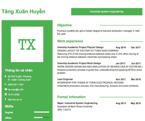 Mẫu CV Industrial system engineering