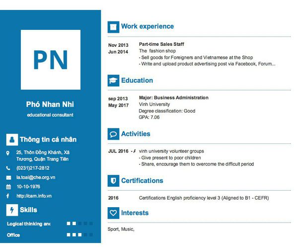 Mẫu CV educational consultant