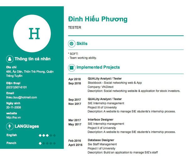Mẫu CV TESTER