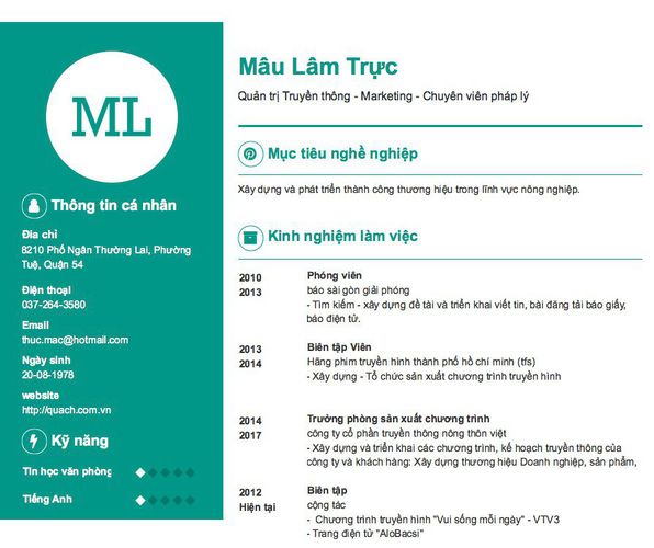 Gợi ý cách viết Mẫu CV tham khảo Quản trị Truyền thông - Marketing - Chuyên viên pháp lý