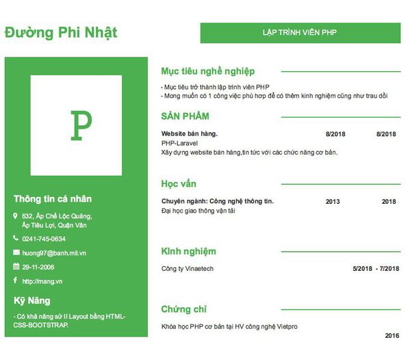 Mẫu CV LẬP TRÌNH VIÊN PHP