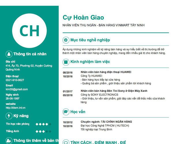 Gợi ý cách viết Mẫu CV tham khảo NHÂN VIÊN THU NGÂN - BÁN HÀNG VINMART TÂY NINH
