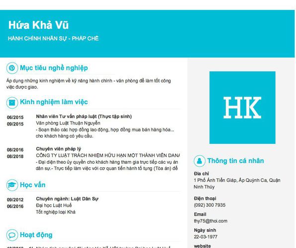 Mẫu CV HÀNH CHÍNH NHÂN SỰ - PHÁP CHẾ