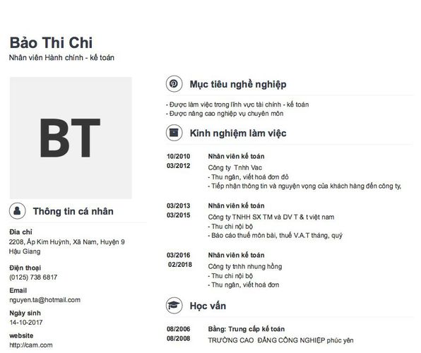 Gợi ý cách viết Mẫu CV tham khảo Nhân viên Hành chính - kế toán