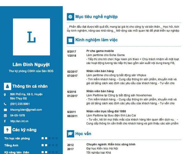 Mẫu CV Thư ký phòng CSKH của Sàn BDS