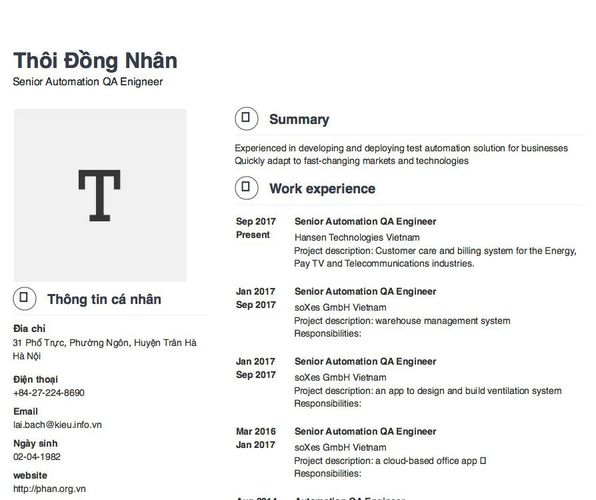 Mẫu CV Senior Automation QA Enigneer