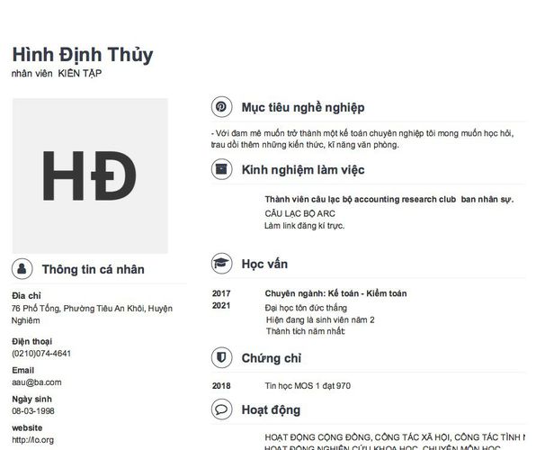 Mẫu CV nhân viên  KIẾN TẬP
