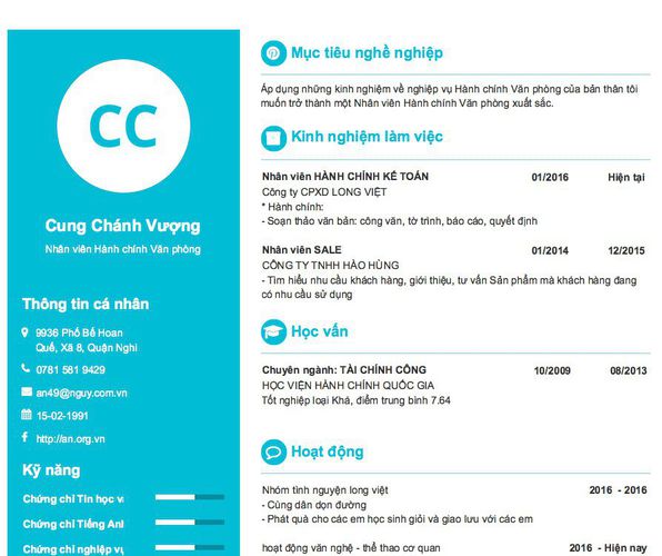 Mẫu CV Nhân viên Hành chính Văn phòng
