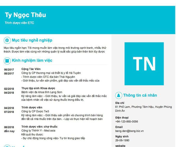 Mẫu CV Trình dược viên ETC