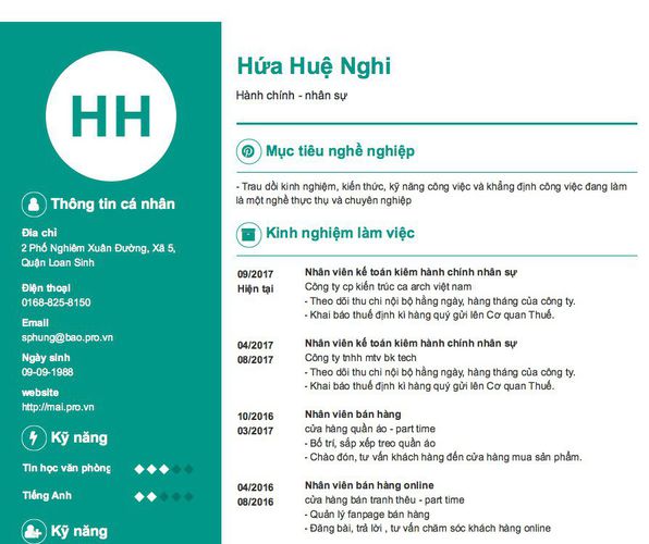 Mẫu CV Hành chính - nhân sự